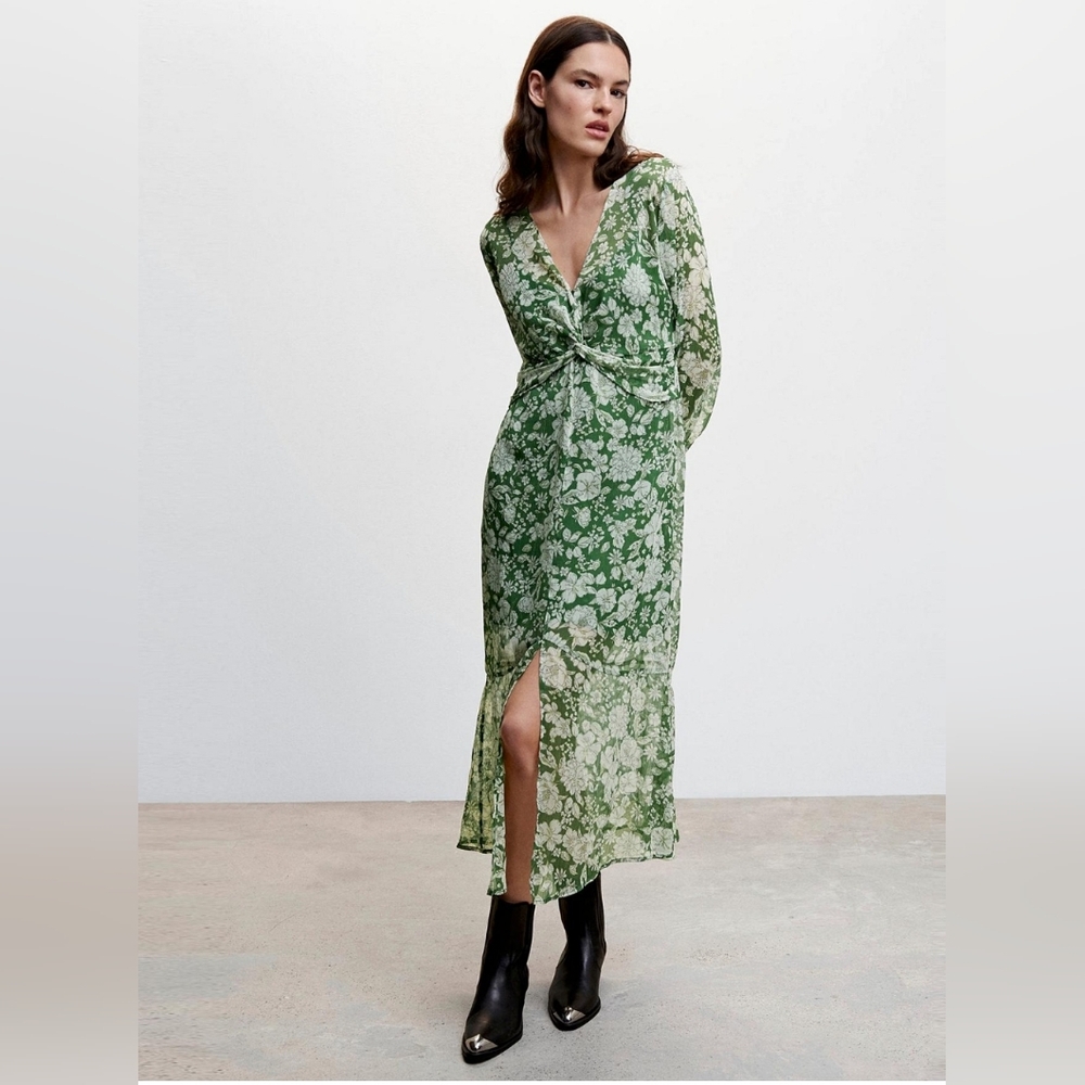 New Mango GREEN PRINTED MIDI DRESS
